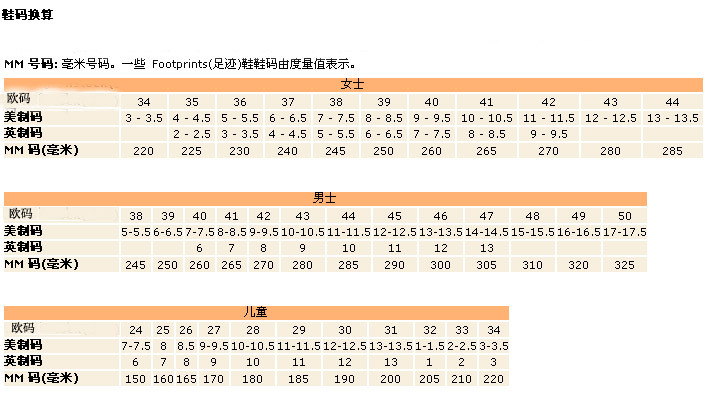 鞋码对照 鞋码换算表[组图]