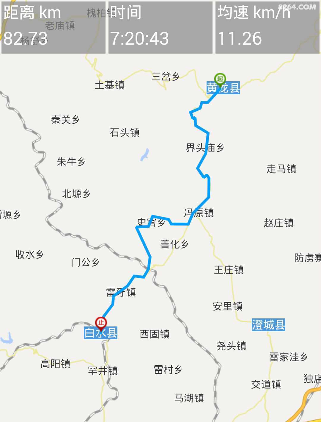 d3:黄龙-白水,83公里."行者"骑行地图