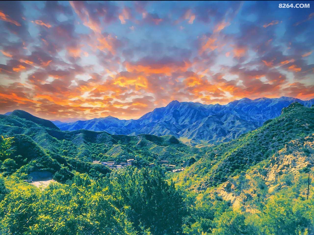 山拢霞光万里色云遮葱翠千重岚