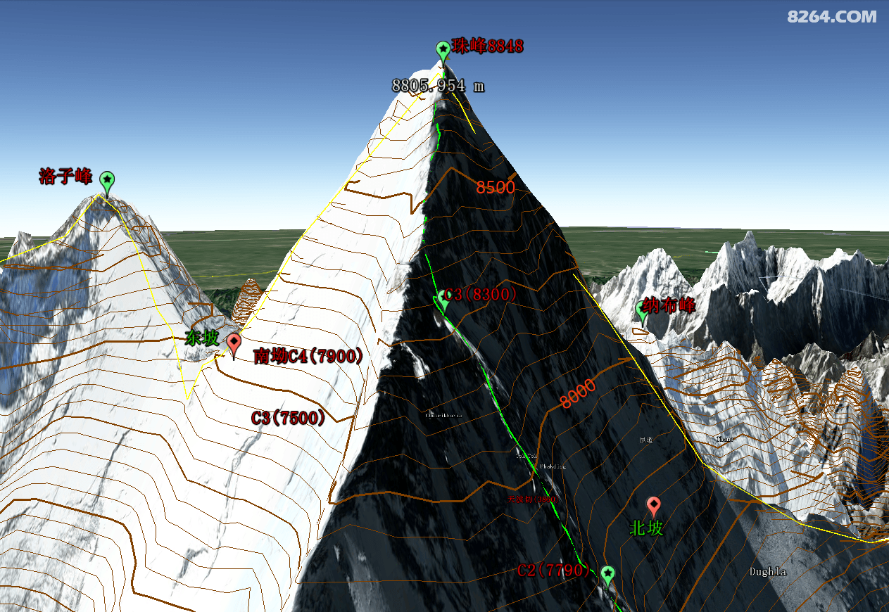 珠穆朗玛峰大本营线路地形图
