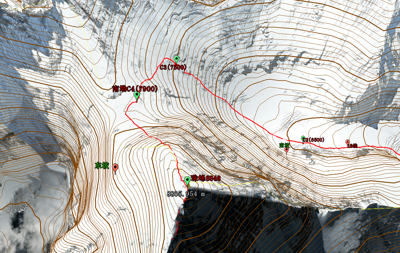珠穆朗玛峰大本营线路地形图