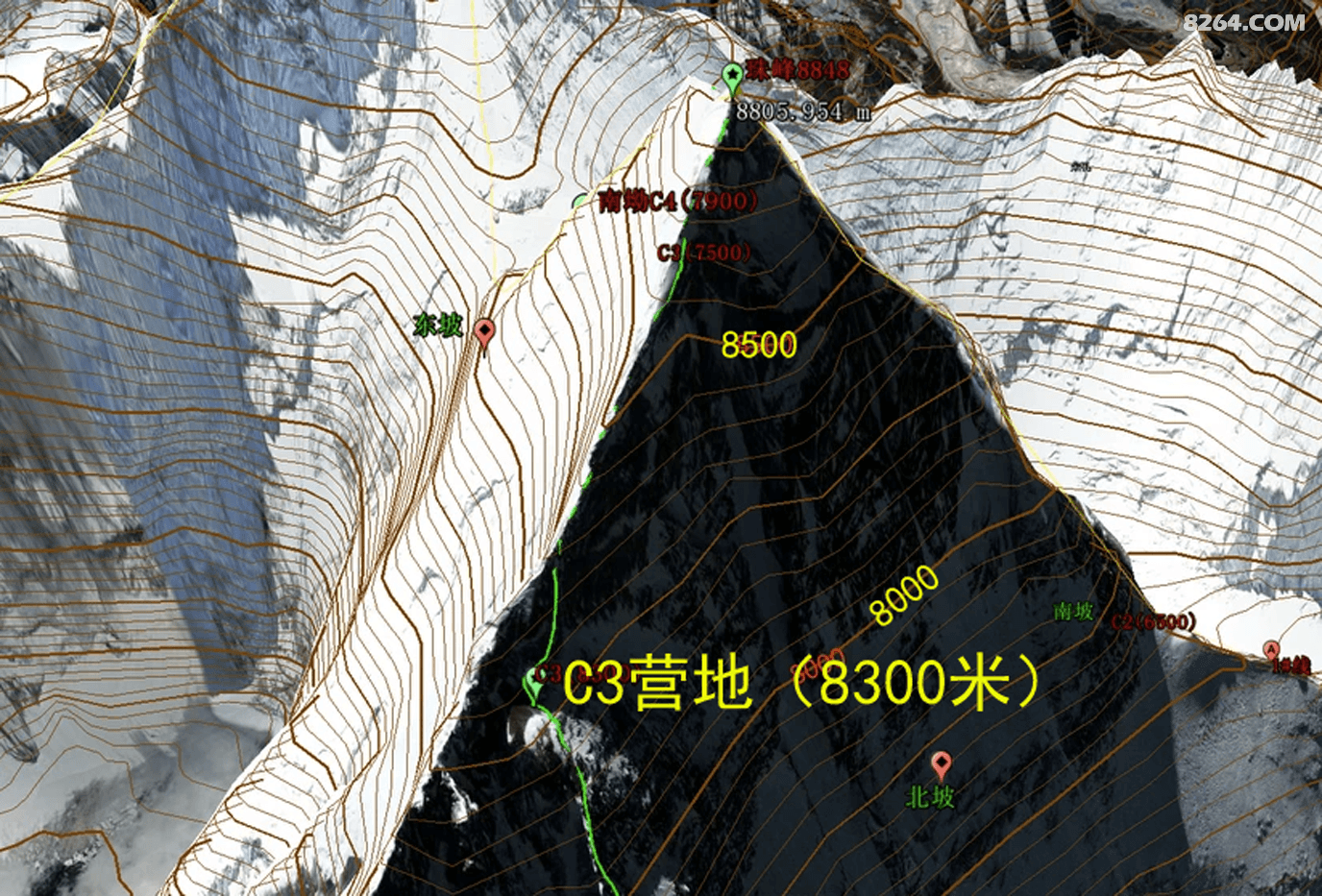 珠穆朗玛峰大本营线路地形图