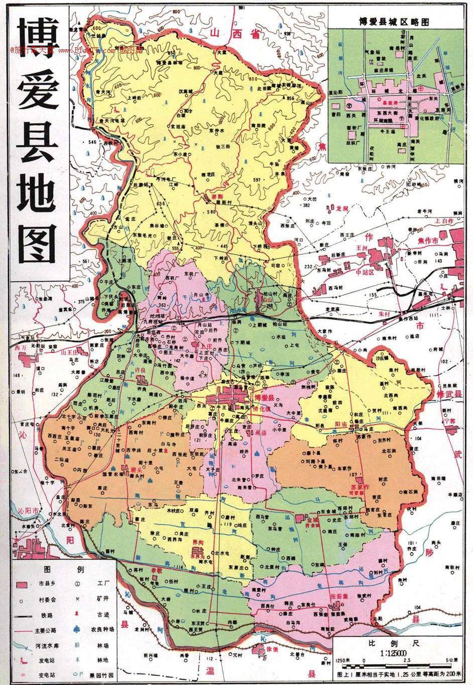 博爱县行政地图全图,博爱县行政地图高清版下载 - 8264户外8264.com